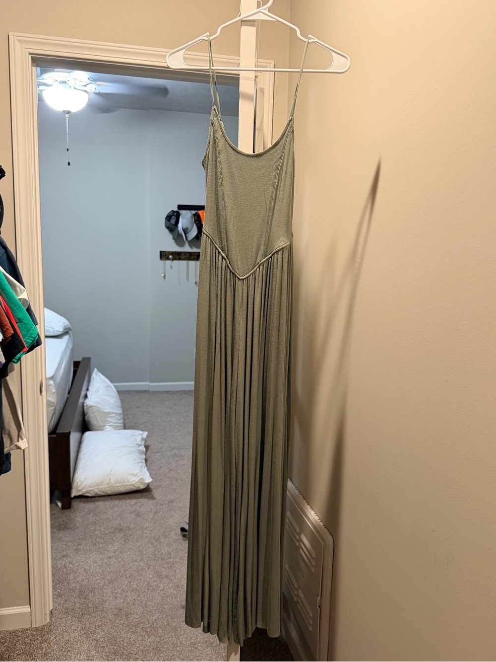 American Eagle Outfitters Olive Green Maxi Jumpsuit with Spaghetti Straps